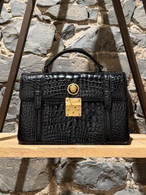 Gianni Versace Vintage Black Croc Embossed Handbag